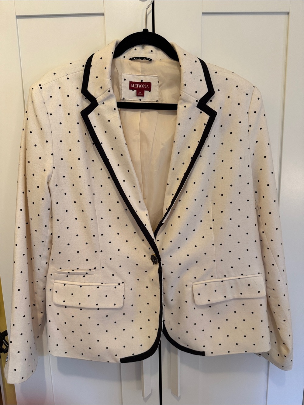 Merona Cream Blazer with Black Polka Dots and Black Trim
